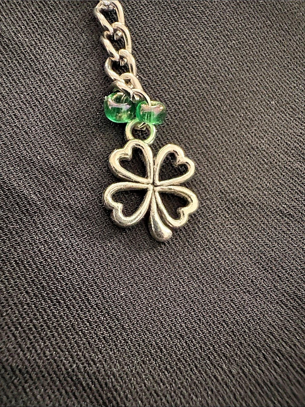 Four-Leaf Clover Charm Keychain in Silver & Green